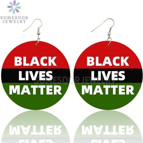 SOMESOOR Black Lives Matters Empower Sayings Wooden Drop Earrings Melanin Poppin Racial Flighting Inspire Loops For Women Gifts