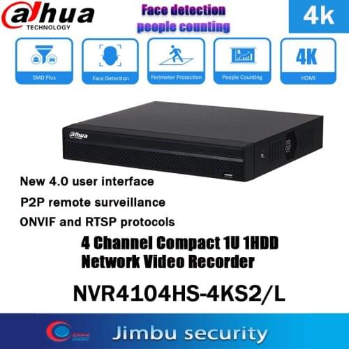 Dahua 4K NVR Video recorder 4ch NVR4104HS-4KS2 NVR 1080P HDMI&VGA P2P H.265 up to 8MP Resolution Max 80Mbps Incoming Bandwidth