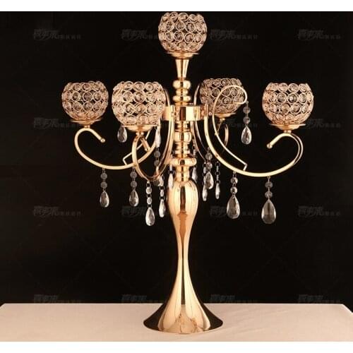 Gold Crystal Candle Holders Dinner Romantic Wedding Table Centerpieces Candelabros Hotel Party Ornament Home Decoration BS60CH