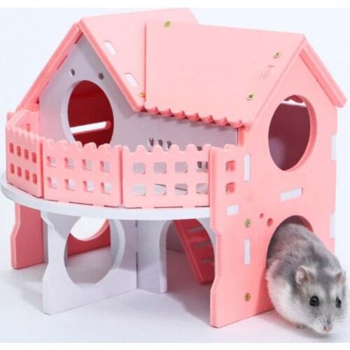 1pcs Wood Double Deck Guinea Pig Rat Hamster Nest Villa House Small Pet Cage Toy hamster accessories brinquedos