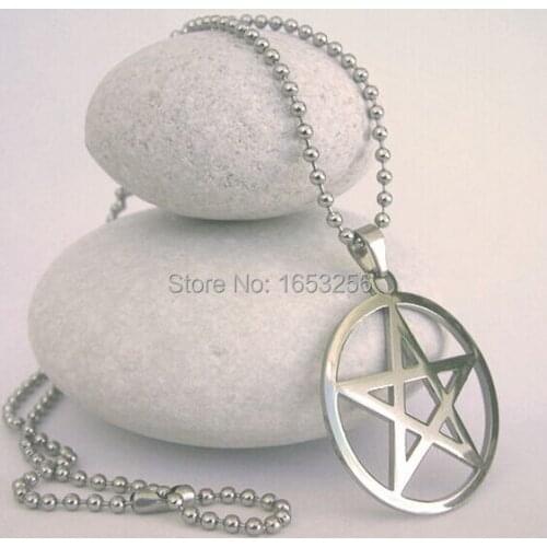1pcs With Ball chain popular round pentagram satanic symbol Satan worship stainless steel pendant 3cm