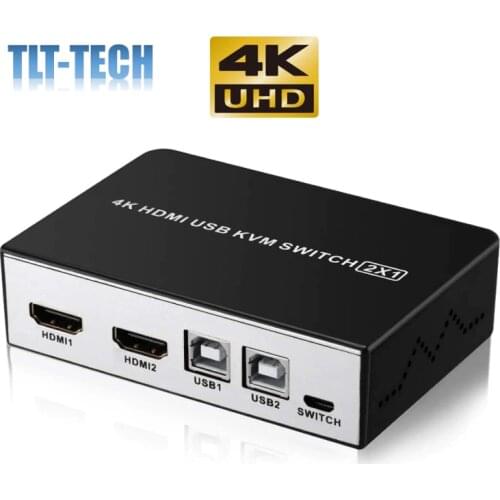 4K HDMI USB KVM Switch 2 Port HDMI KVM Selector for 2 Computer Sharing 1 HD Monitor and 4 USB Devices, Support wireless keyboard