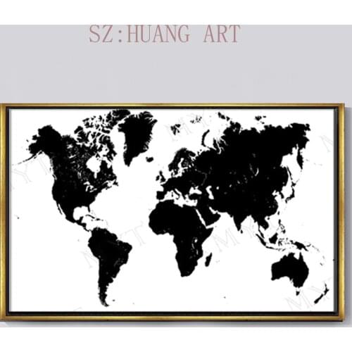 Abstract Black And White World Map Hand Painted Abstract Oil Painting On Canvas Home Decoration Wall Art Free Shipping