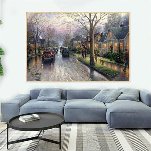 Abstract oil Painting Winter Street Scenes Cityscape Snowmans Christmas Decor Farmhouse Canvas Wall Pictures For Living Room