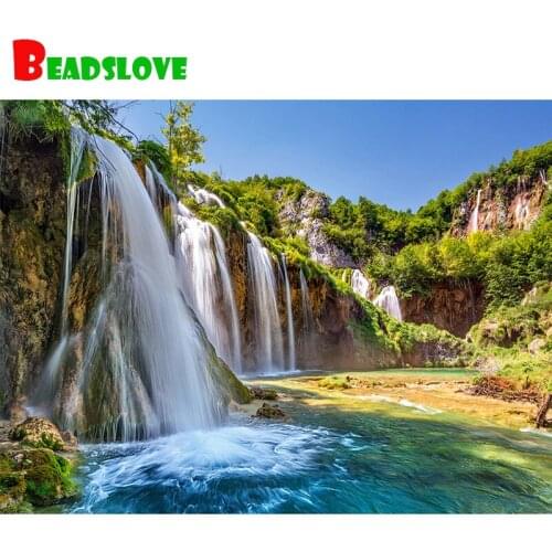 5D Diy Diamond Painting Full Square Natural Scenery Waterfall Diamond Embroidery Rhinestone Round Kits Home Decoration
