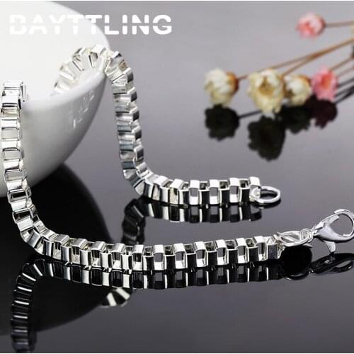 BAYTTLING 8 Inch 925 Sterling Silver 4MM Square Box Chain Bracelet For Woman Man Fashion Party Wedding Jewelry Gift
