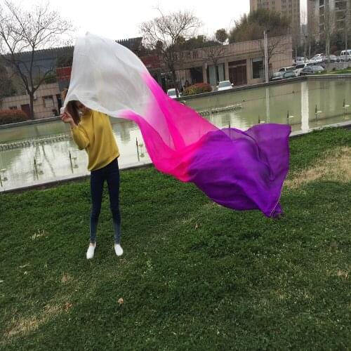 Free-shipping Sexy Oriental belly dance real Silk Veils 2.5 x 1.14m size wholesale 3 colors White&Pink&Purple