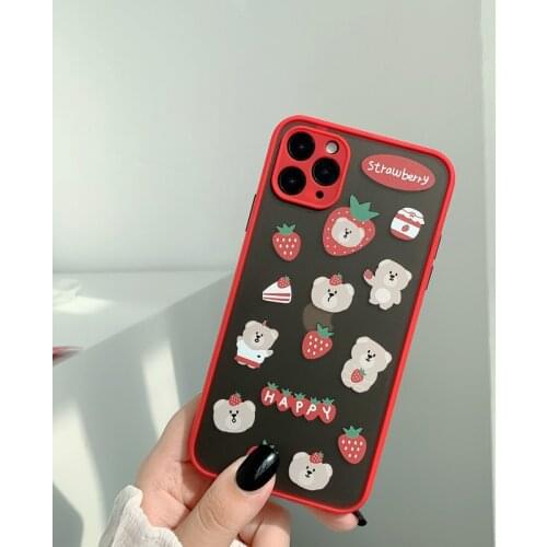 Strawberry Bear phone Case for iPhone 12 Mobile Phone Case for iPhone 11 pro max Camera Full Package Case for iphone XR 8 plus