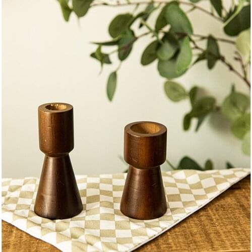 Wood Candle Holder Stand Pillar Candlestick Holder for Wedding Merry Xmas Holiday Party Tabletop Ornaments Valentines Day