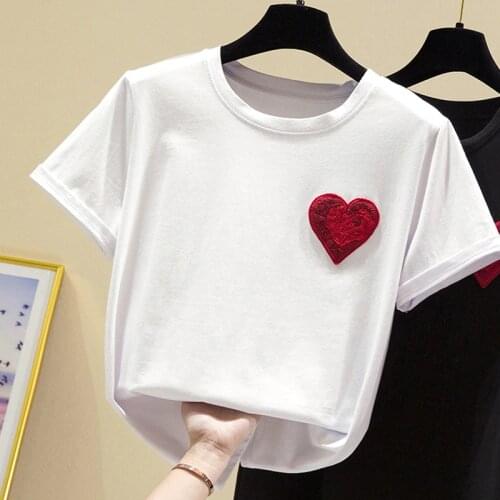 GGRIGHT T Shirts Female Cotton Women Tops Embroidery Shirts Summer T-Shirt 2021 Short Sleeve Ladies Love Black White Tshirt
