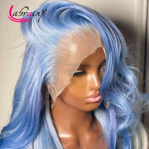 Highlight Blonde HD Transparent Lace Front Wig Ombre Blue Body Wave Lace Frontal Human Hair Pre Plucked Bleached Knots 13x6x1