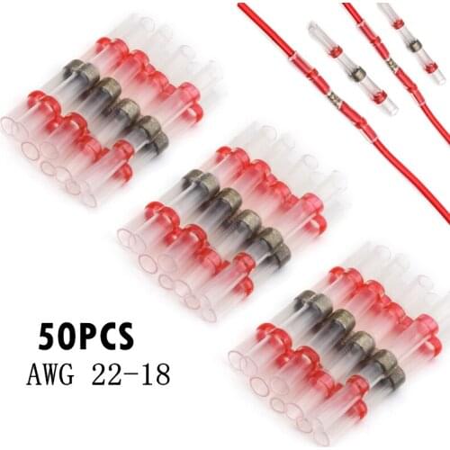 50PCS Insulated Solder Seal Sleeve Electrical Wire Connectors Waterproof Heat Shrink Butt Connectors Cable Splice Terminals