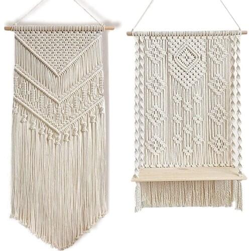 2 Piece Set of Macrame Wall Hanging Shelf for Plants + Large Wall Hanging Boho Bedroom Decor Plant Shelves Decorations