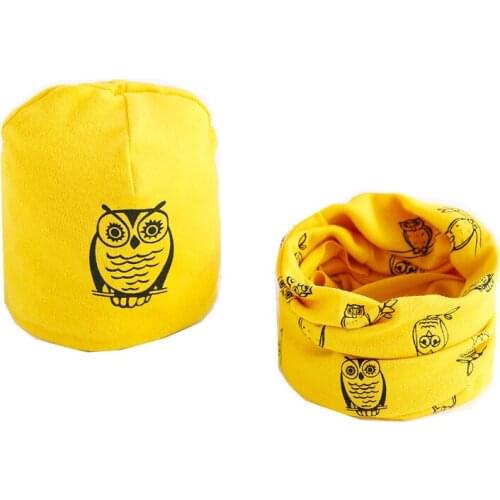 2020 Baby Hat Cap Set Cartoon Owl Star Baby Head Cover Spring Autumn Warm Neck Collar Kids Beanies Cotton Children Hat Scarf Set