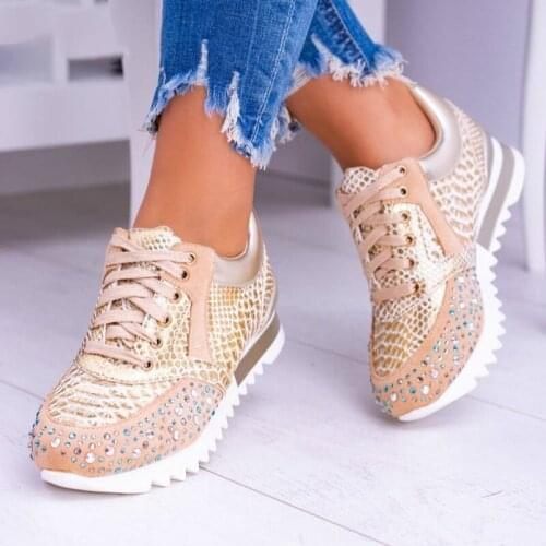 Women Vulcanized Shoes Fashion Beautiful Casual Shoes New Snake Skin Motif Shimmering Stones Design Sneakers Womens Flat shoes