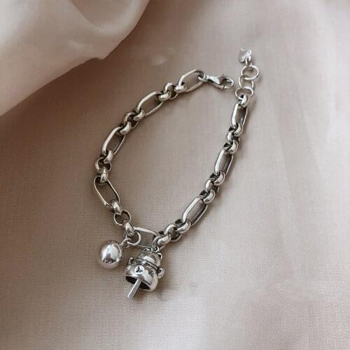 Liemjee Silver Personality Chain Lucky Cat Bracelet Fashion Punk Party Jewelry For Women Feature Namour Charm Gift All Seasons