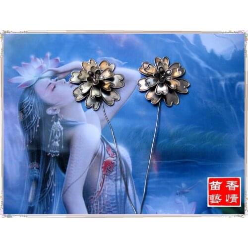 Small Flower Hair Stick Pure Handmade Miao Silver Hair Stick Hanfu Costume Hair Accessory Vintage Palace Use Hair Jewelry