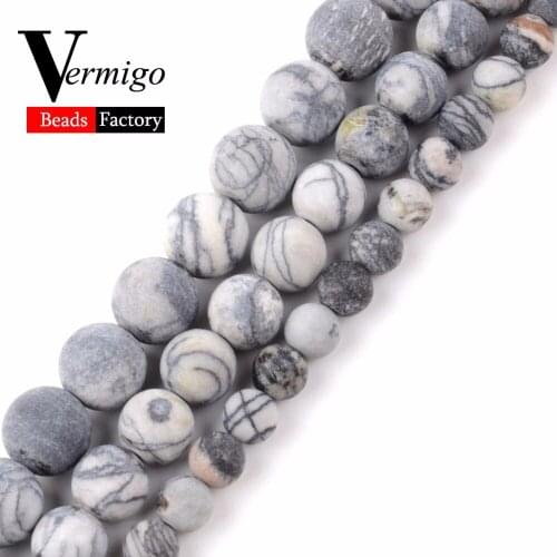 Dull Polished Spider Black Wed Round Beads Natural Stone Matte Loose Beads For Jewelry Making 4 6 8 10mm Handmade Bracelet 15"