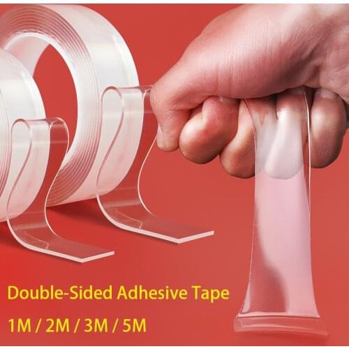 1/2/3/5m Reusable Double-Sided Adhesive Tape Waterproof Traceless Tape Transparent Removable Sticker for Kitchen Bathroom Office