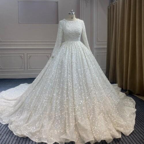Marnham Muslim Wedding Dress Classic Bridal Gown For Woman Beaded Full Sleeves Vestido De Noiva Robe Mariee Customized Ball Gown