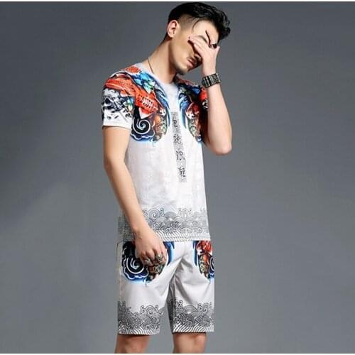 2020 Casual Tracksuit Two Piece Sets Mens Summer Shorts Suit Hip Hop Printing Men 2pcs Set Fashion Chinese Style Large Size 4XL