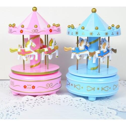 Hand Cranked Carousel Music Box Cute Rotating Horse Glow Music Boxes With light Table Ornaments Wedding Birthday Cake Decoration