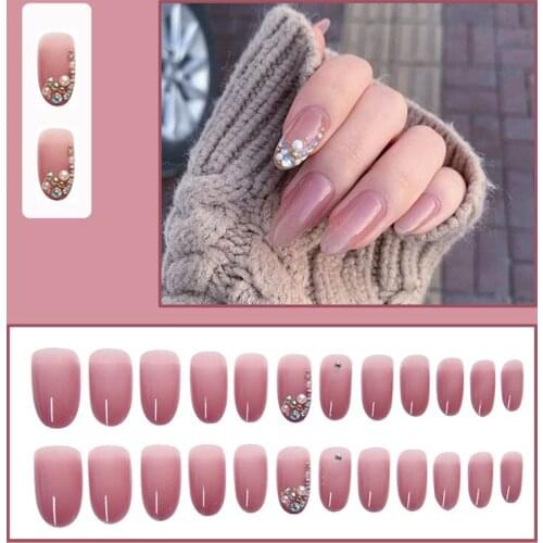 24pcs artificial nails Purple colored diamond removable False nails Manicure patch fake nail tips full cover acrylic