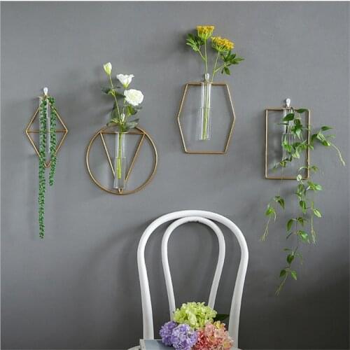 Wall Hanging Clear Glass Vase Free punch Clear Test Tube Hydroponic Flower Bottle Shop Home Decoration Ornament Gift