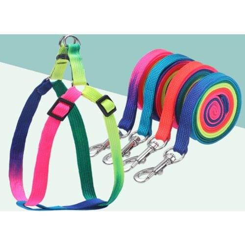 Cat Pet Collar Harness Leash Set For Cats Dog Small Pets Outdoor walking Rainbow Adjustable Breakaway Nylon Rabbit Dog Leash