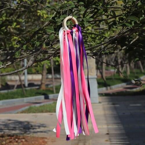 Newest 20 Pieces/Lot Purple Wooden Ring Waldorf Ribbon Hand Kite Toy Swirl Stremers FLY ME Birthyday Party Favors