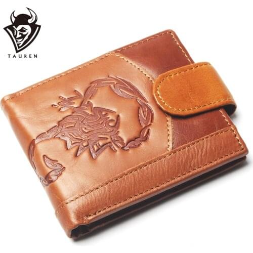 New Coin Purse Cheap Mens Retro Scorpion Pattern Wallet Genuine Leather Coin Purse For Men Card Holder Strong Wallet