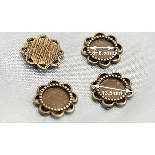 Wholesale Outer 13.5mm Inner 8mm Antique Bronze Flower Alloy Pendants Base Cameo Settings 100g Roughly 88-90pieces(JM1694)
