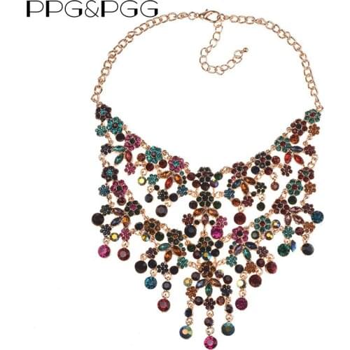 Fashion Colorful Crystal Rhinestone Big Choker Necklace For Women Bridal Jewelry Large Collar Necklace Indian Statement Necklace
