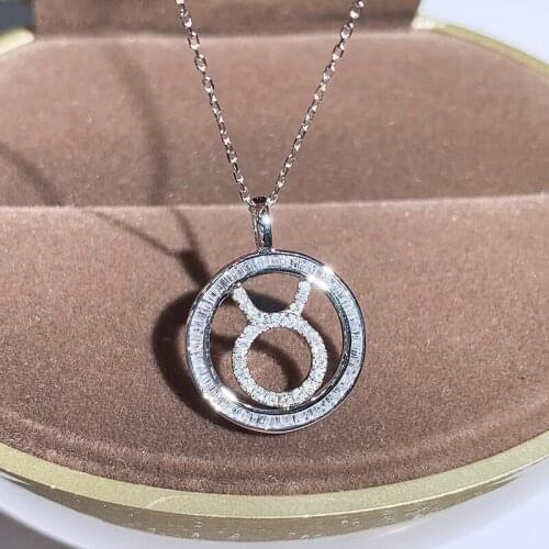 925 Silver Color Necklace Pendant Jewelry for Women Full Diamond Circle Pendant Luxury Pierscionki 925 Silver Color Necklace