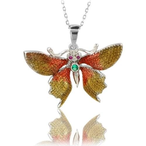 Butterfly Necklace 925 Sterling Silver Colorful Nature Charm Bridesmade Nature Lover Gift