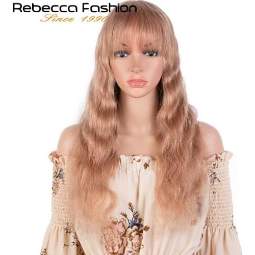 Pink Wig Remy Hair Body Wave Wig With Bang Brazilian Full Fringe Wig Machine Made Wig With Bang Colored Human Hair Wig For Women