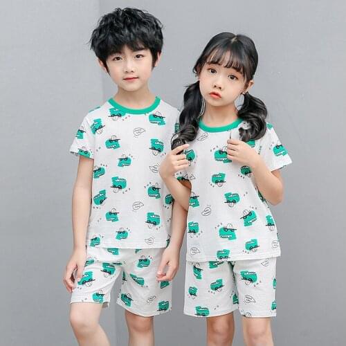 Girl Pajamas Set Summer Short Sleeve Childrens Sleepwear Set Pijamas Boys Pyjamas Sets Cotton Suit for Kids Childrens Day Gift