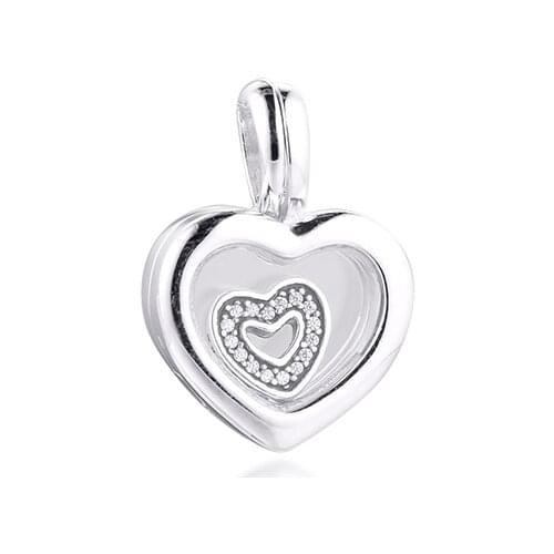 Fits for Pandora Charms Bracelets Floating Heart Locket Heart Beads 100% 925 Sterling Silver Jewelry Free Shipping