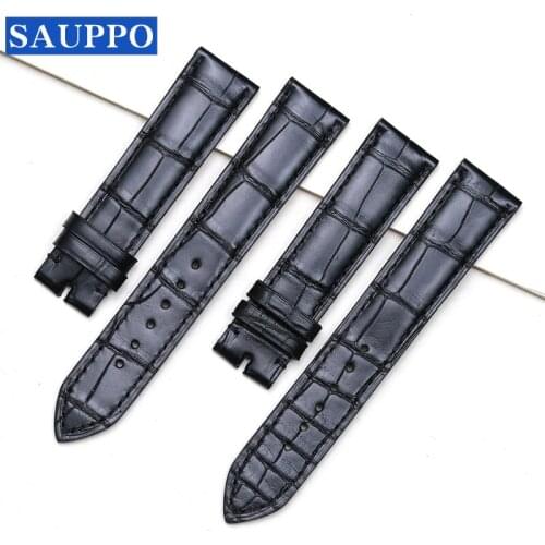 SAUPPO 19mm Black Suitable for Rolex Cellini Straight Lead Superior Quality Alligator Leather Pin Buckle Perfect Model