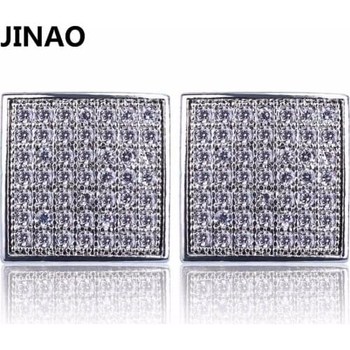 JINAO Gold/Silver Color Plated Iced Out Bling Earring Micro Pave CZ Stone Lab D Stud Earrings With Screw Back Hip Hop Jewelry