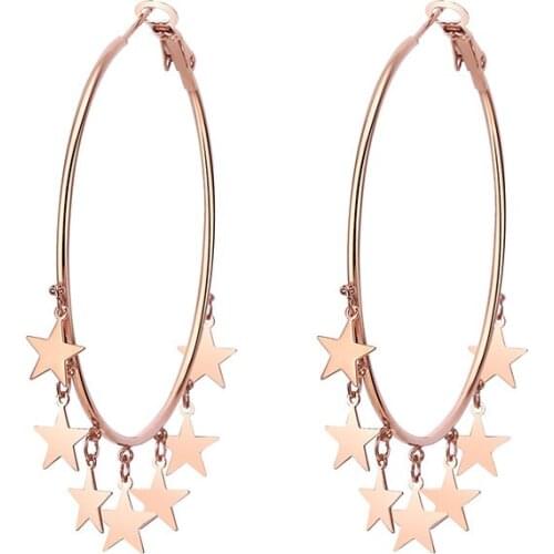 Stainless Steel Big Smooth Circle Hoop Earrings For Women Color Small Stars Hyperbole Earring Gift For Friend Female Jewelry