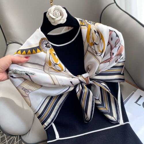 2021 Newest 90*90cm Cute Horse Printing Women Brand Scarf Female Luxury Headwraps Hijabs