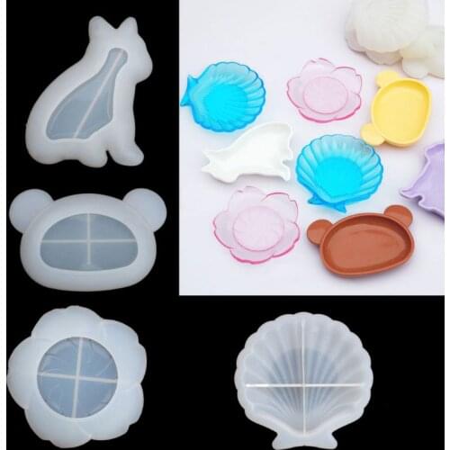 Handmade Cute Dish Resin Mold Jewelry Making Tools Bulldog Shell Bear Flower Plate Silicone Resin Casting Dish Mould