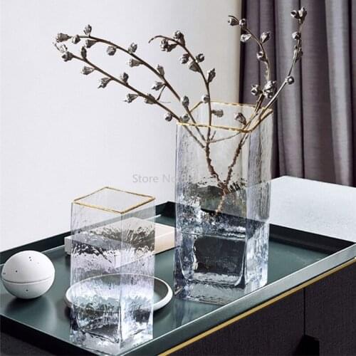 Modern Design Glass Vase Home Decoration Accessories Flower Vase with Golden Rim Desk Plants Cup Figurines Ornaments