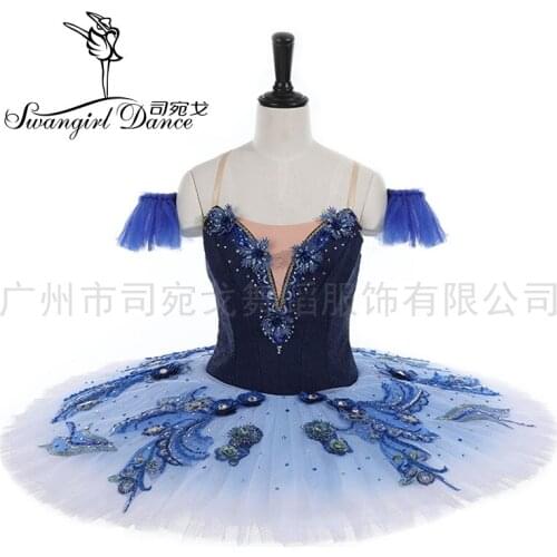 Dark Blue gradient Ballet Dress CustomMade blue bird variation Prfessional Ballet Tutu Costumes Pancake Tutu BT4013