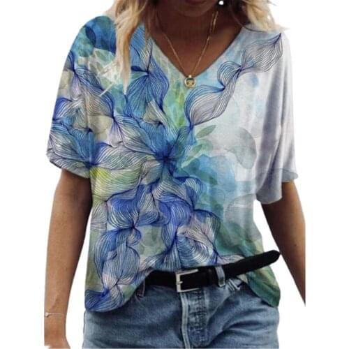 Women 3D Abstract Print T Shirt Summer 2021 New Ladies Oversized Loose Tops 3XL Casual V-Neck Short Sleeve Tee Tops Plus Size