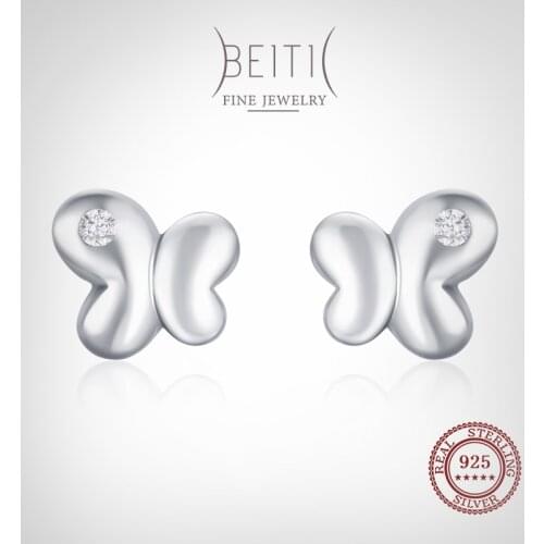 Beitil Authentic 925 Sterling Silver Cute Butterfly Stud Earring For Women Girls Anti-allergy Fine Jewelry Gifts