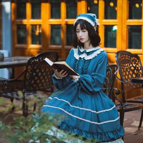 Vintage Lolita Dress Antique Victorian Dress for Women Costume Autumn Winter Long Sleeve Ruffle Lolita Dress Cosplay Loli Cos