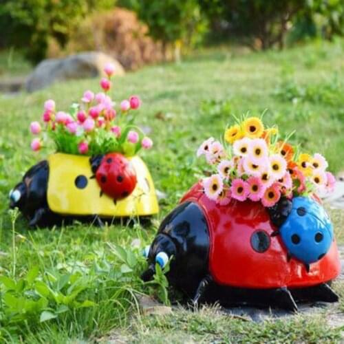 1pcs Outdoor Ladybug Flowerpot Decoration Resin Craft Blue Red Yellow Home Garden Villa Garden Creative Animal Sculpture