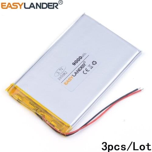 3pcs /Lot 3.7v lithium Li ion polymer rechargeable battery 195082 9000mAh tablet pc power bank cell phone speaker GPS